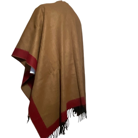 Pro Mod Made in France Soft Wrap Shawl Scarf Poncho Tan/Burgundy - Picture 3 of 5